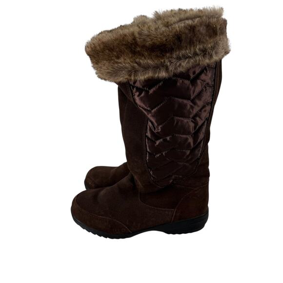 Lands End Winter Snow Boots 8.5 Sophia Brown Leather Faux Fur Lined Tall Zip Up - Picture 6 of 13